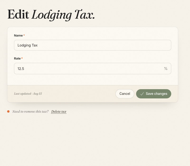 A lodging tax with its current percentage rate
